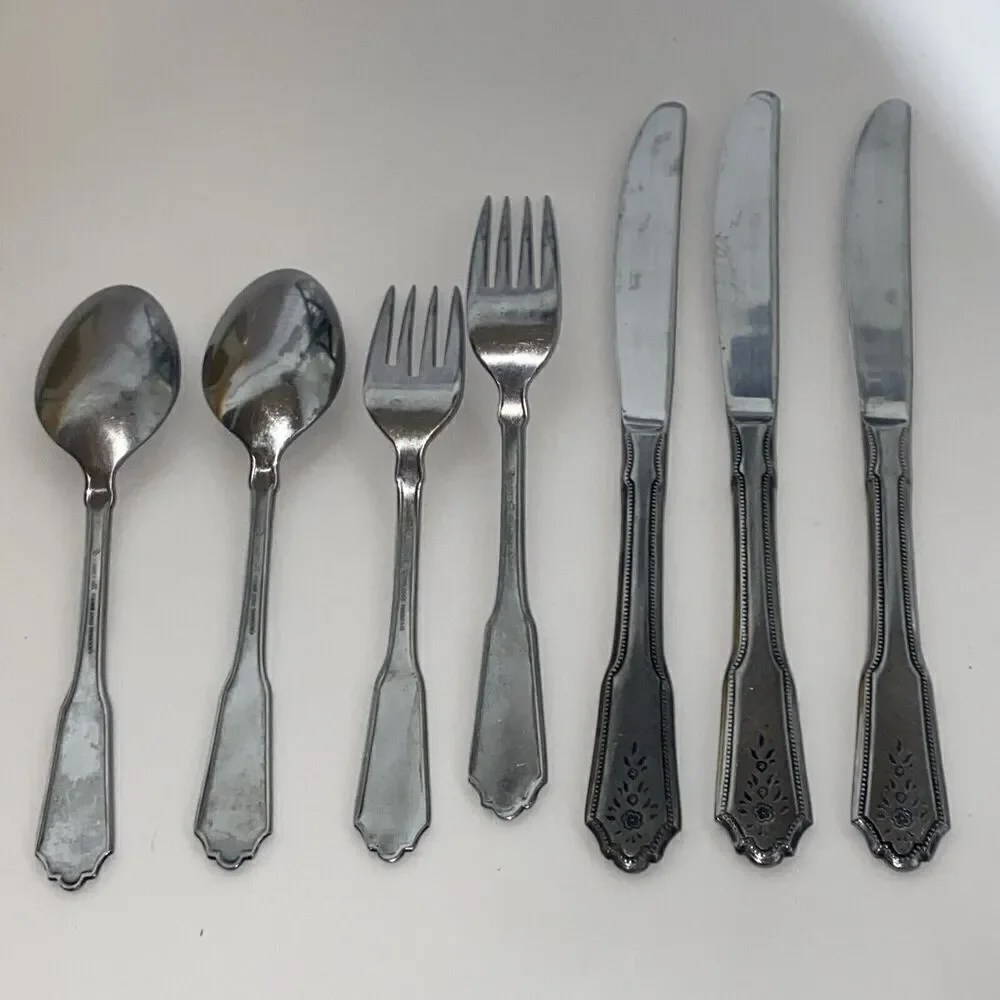 Lot of 7 BRENTWOOD Rogers Co Matte Stainless Korea Flatware Spoon Knife Fork VTG